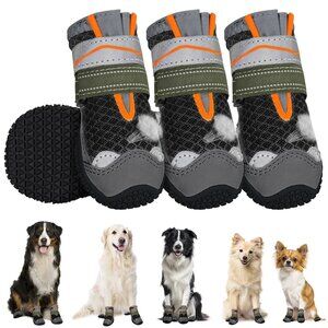 NEW Breathable Dog Boots 4PCS Reflective Strip Paw Protector Size 52-68lbs